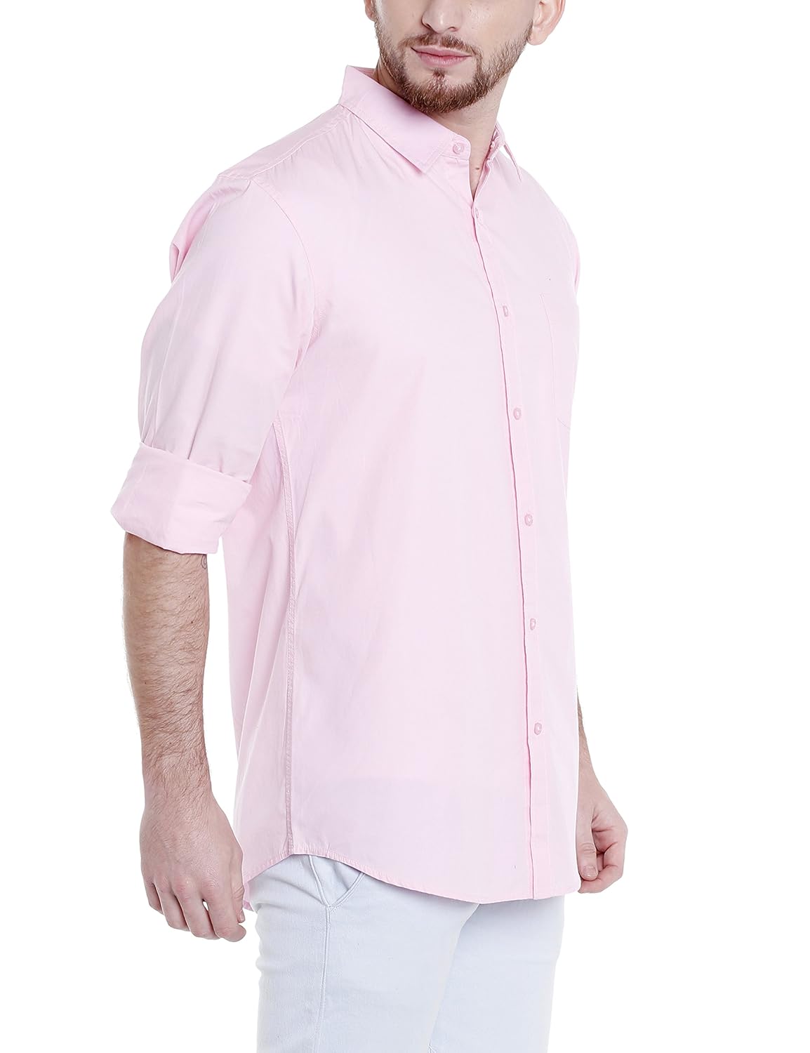 dennis lingo men's cotton pink solid casual shirt