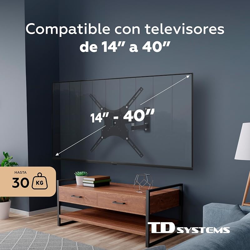 P30X25A244 - Soporte de TV Pared articulado Doble con Movimiento Completo para Pantallas de 14 a 40 Pulgadas. VESA máximo de 400 x 400 mm — foto 2 de 5