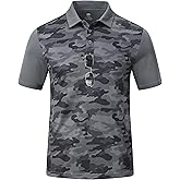 MoFiz Men's Athletic Polo Shirts Lightweight Quick Dry Fit Polo Golf Summer Camo/Stripe T-Shirts for Mens