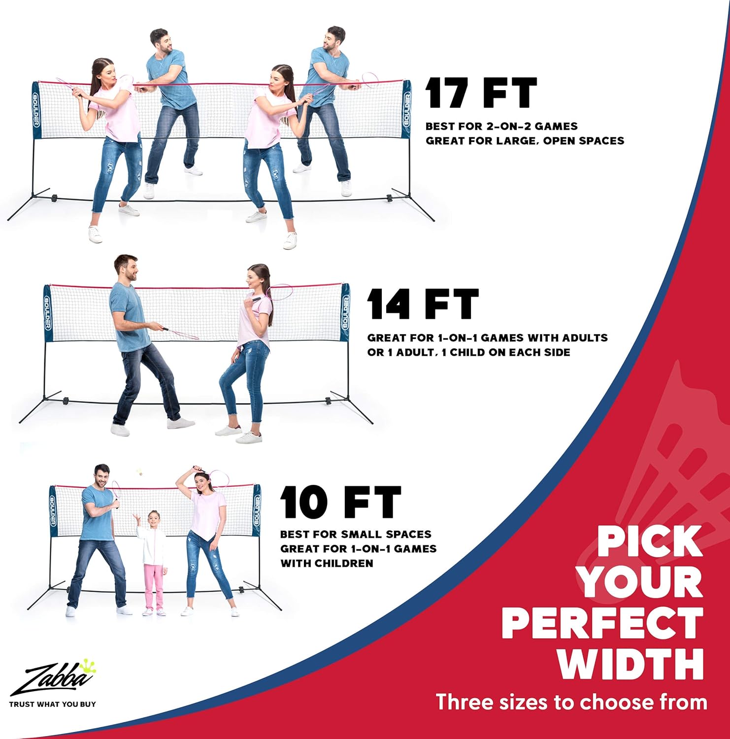 Boulder Portable Badminton Net Set - for Tennis, Soccer Tennis, Pickleball, Kids Volleyball - Easy Setup Nylon Sports Net with Poles : Sports & Outdoors