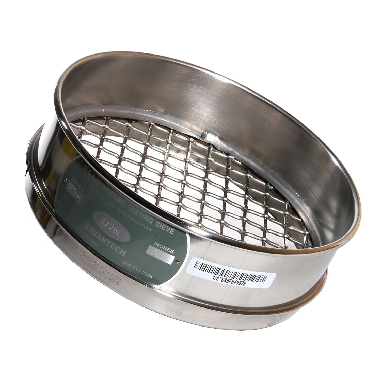 Advantech Stainless Steel Test Sieves, 8" Diameter, 0.50" Mesh, Full