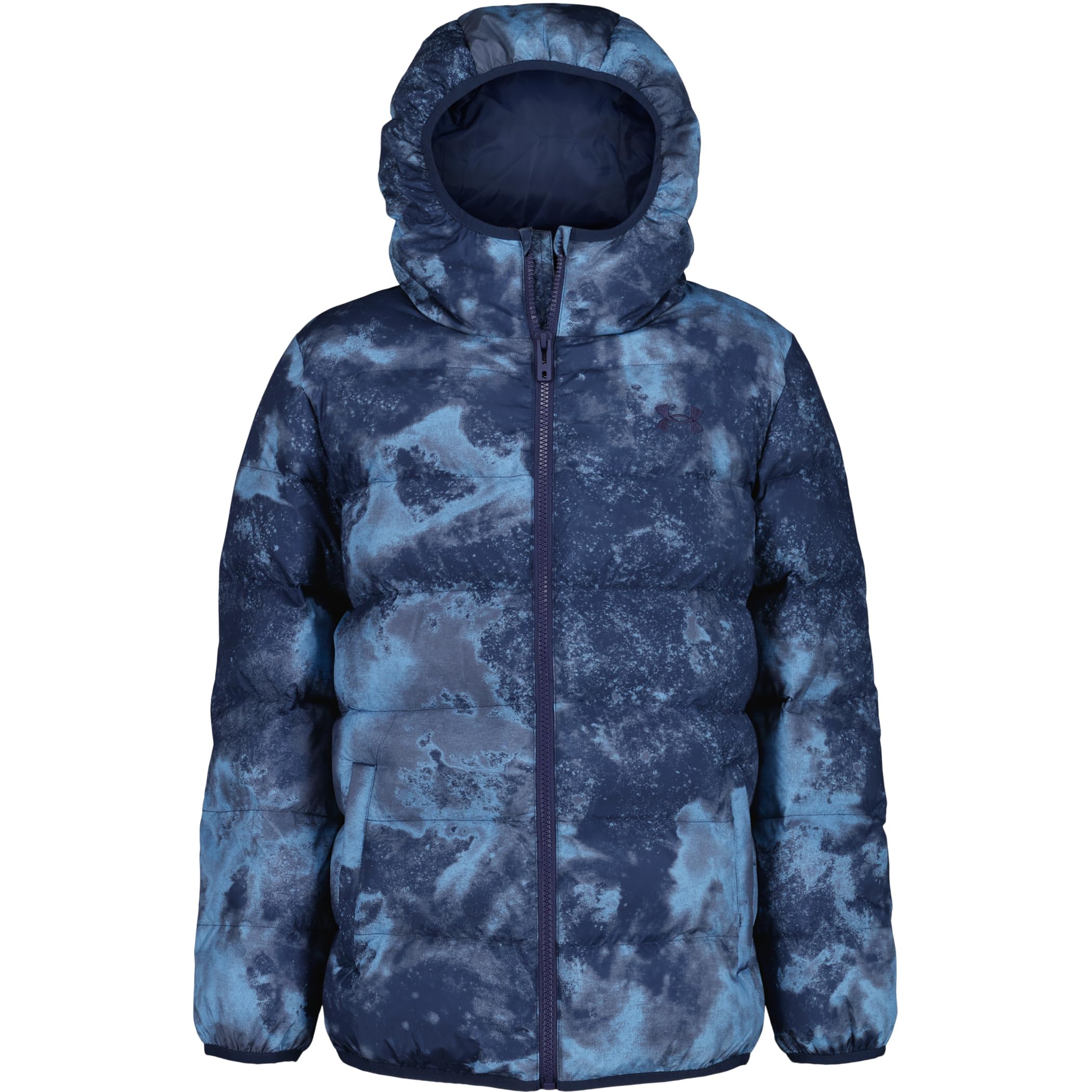 Under Armour Boys' Pronto Hooded Puffer Jacket, Lightweight & Water Repellent, Washed Navy, 4 Image