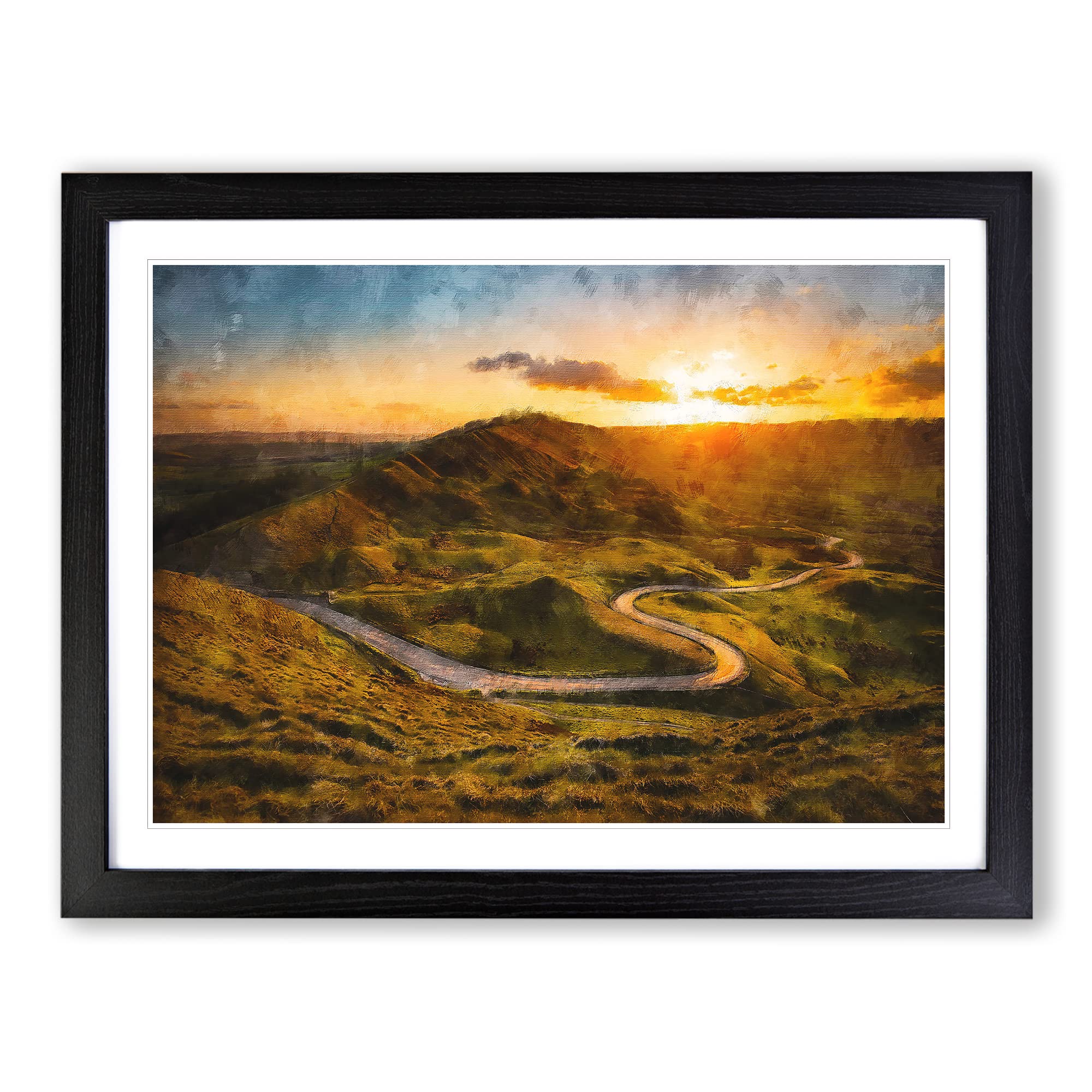 Mam Tor In The Peak District Painting Modern Art Framed Print | A4 Black Framed Wall Art | Ready to Hang | Modern Historical Picture | Living Room Bedroom Lounge Office