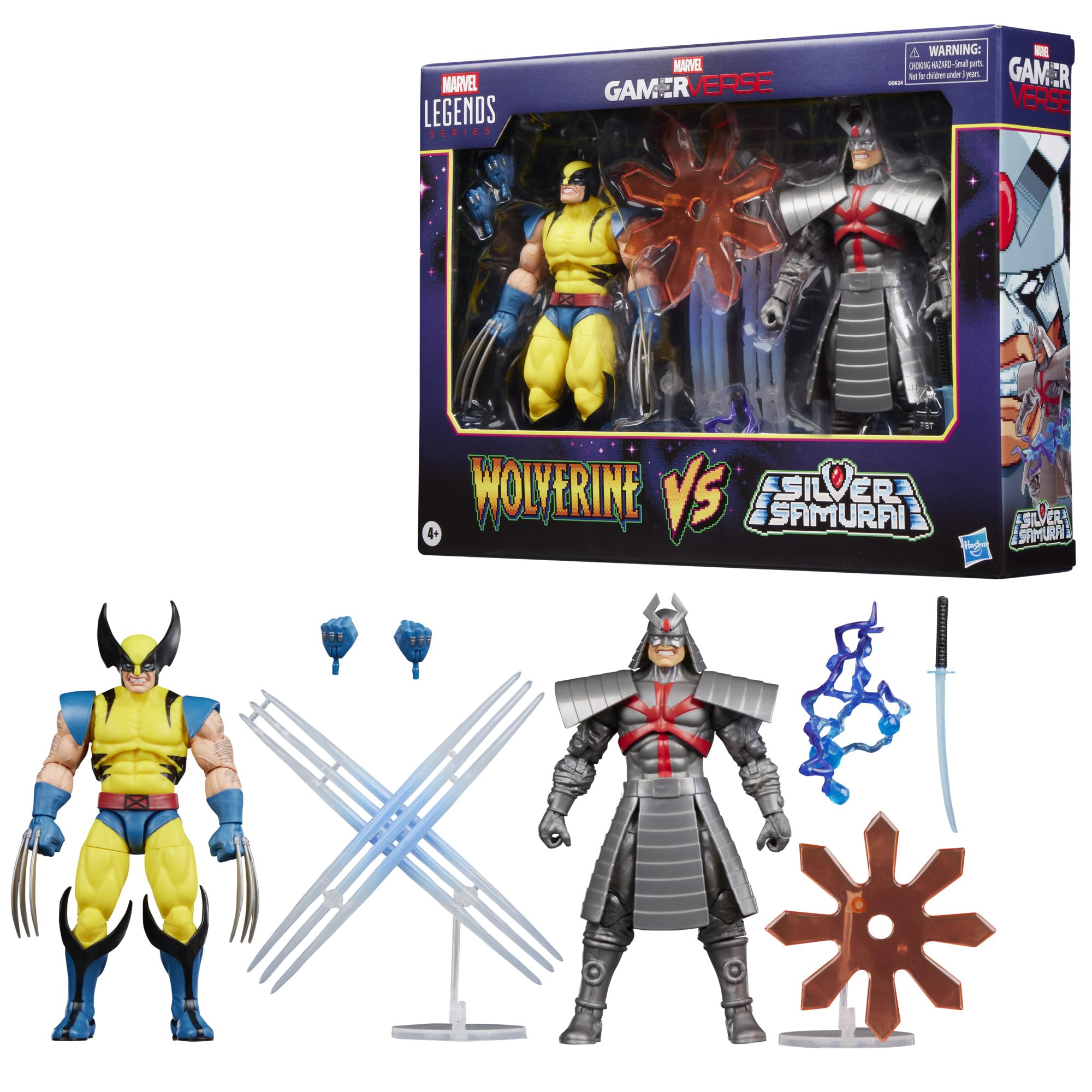 Marvel Legends Series Gamerverse Wolverine vs Marvel's Silver Samurai, Retro Video Game -Inspired Collectible 6-Inch Action Figures