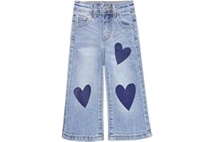 KIDSCOOL SPACE Baby Little Girl Jeans,Simple Design Wide Leg Flared Hem Denim Pants