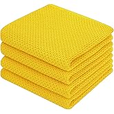 Homaxy 100% Cotton Waffle Weave Kitchen Dish Towels, Ultra Soft Absorbent Quick Drying Cleaning Towel, 13 x 28 Inches, 4-Pack, Yellow
