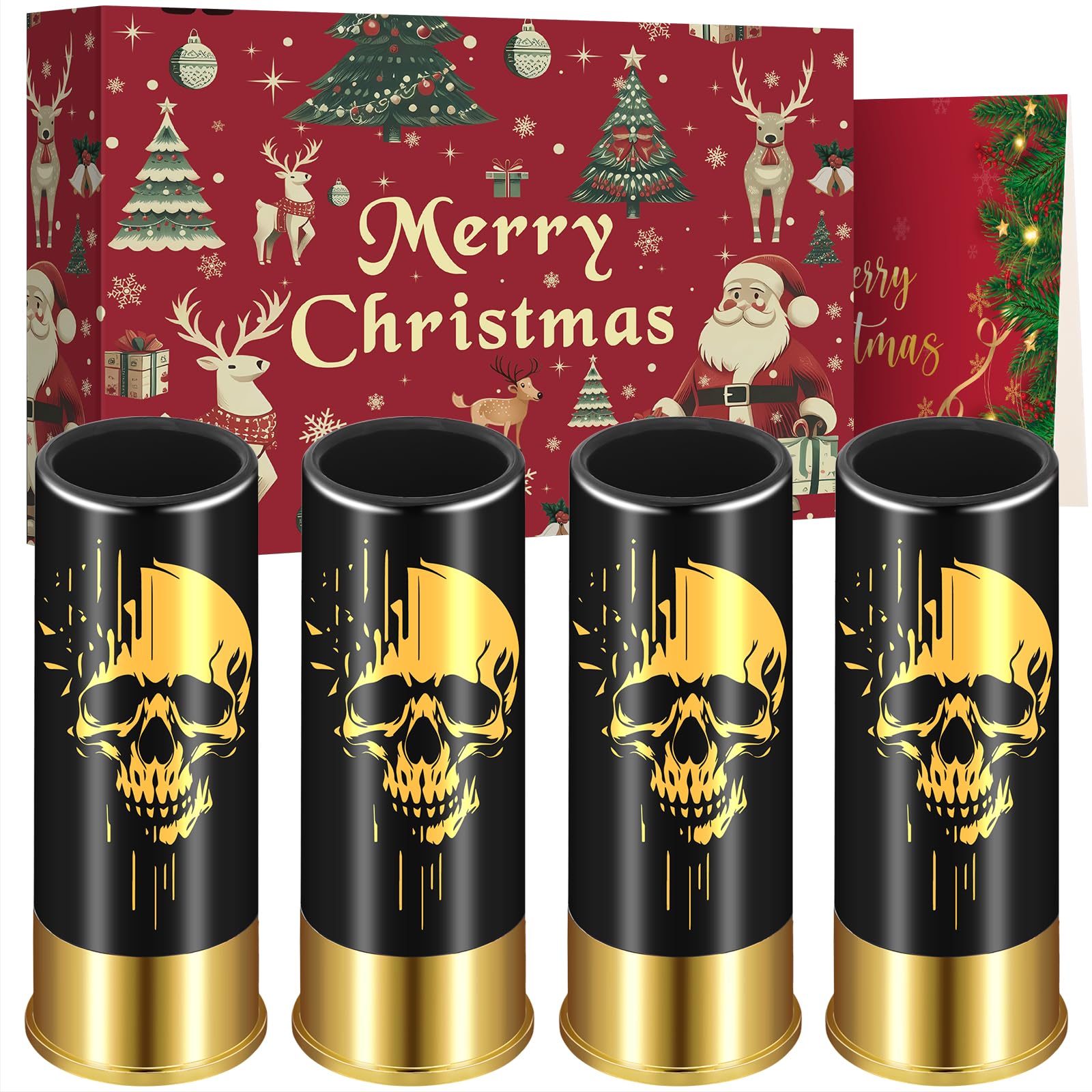 Skull Plastic Shot Glasses, Set of 4 with ChristmasGift Box, Gothic Gifts, 12GA Small Bullet Shot Cups, Novelty Shot Glasses for Wedding Party Gifts, Shot Glasses for Whiskey Vodka Liquor, Black