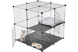 SUCLAIN 2 Tier Large Cat Cage Crate DIY Pet Playpen Detachable Dense Metal Wire Ferret Cage Indoor Cat Kennels for Kitten Puppy Bunny Exercise (Black, 27.56 x 27.56 x 27.56 Inches)