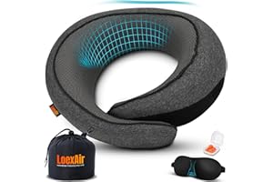 LoexAir™ Travel Pillow, Neck Pillow Travel for Airplane, Car - 100% Cotton Fabric & Memory Foam Plane Pillow, Lightweight & E