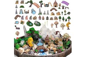 CANLIERR 58 Pcs Miniature Garden Set Fairy House Bridge Rockery River Diorama Supplies Mini Terrarium Figurines Fairy Village Micro Landscape Ornament Model Trees for DIY Garden Decor Succulent Dollhouse Craft