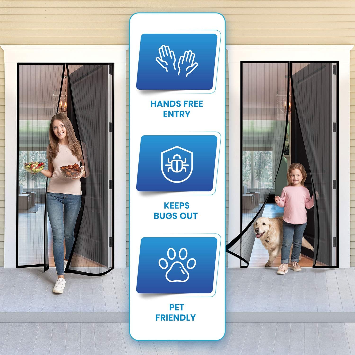 Flux Phenom Reinforced Magnetic Screen Door - Fits Doors up to 38 x 82 Inches (Black) - - 