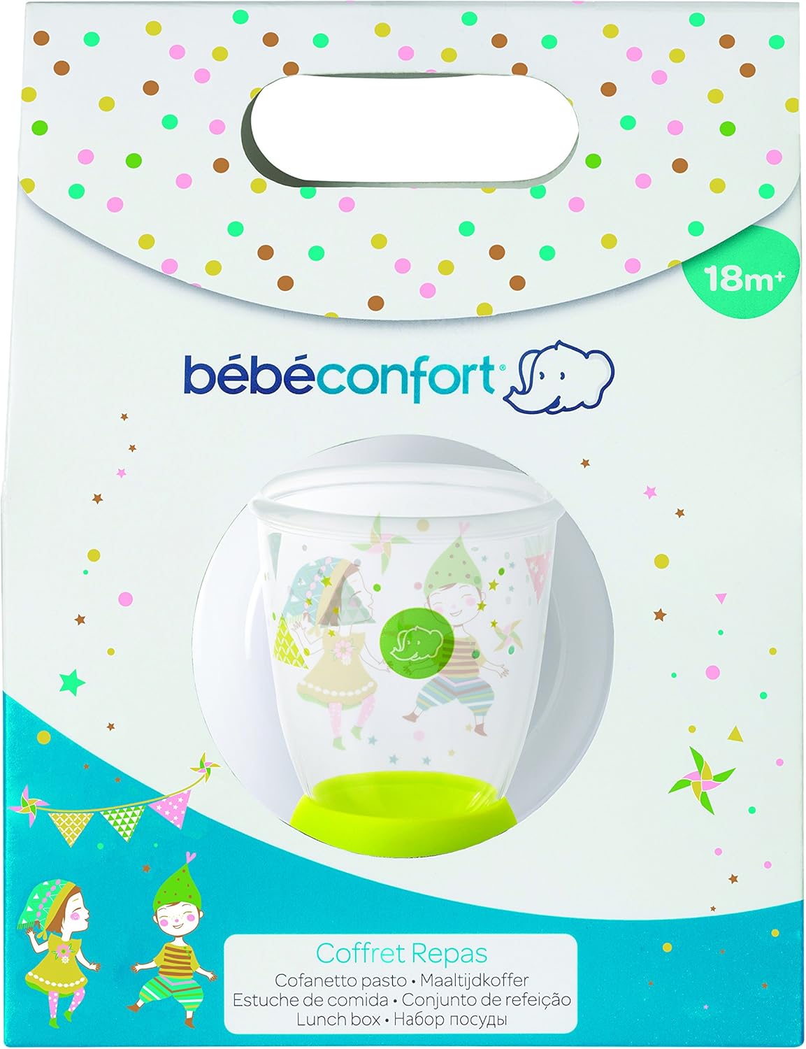 Bebe Confort Coffret Repas Etape 3 Assiette Anti Derapante Bol Anti Derapant Verre Fourche Et Cuillere Metal Festive Adventure Amazon Fr Bebes Puericulture