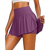 Flowy Running Shorts for Women with 4 Pockets 2 in 1 High Waisted Women's Butterfly Workout Athletic Tennis Skirt Shorts