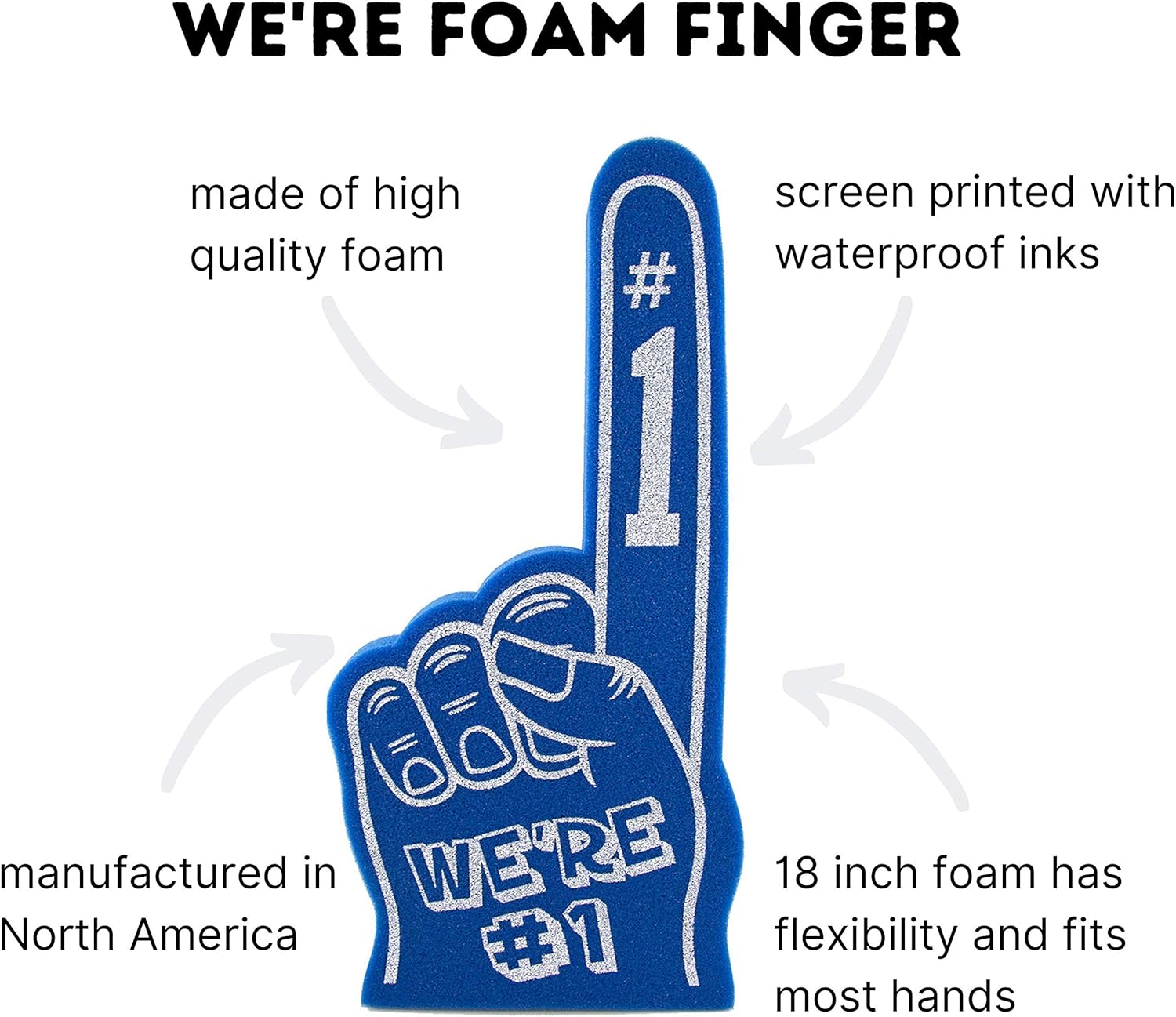 FUNSTITUTION Foam Finger We're Number 1- Large Giant 18 inch for All Occasions Cheerleading Pompom Football, Sports, Birthdays and Concerts – Lightweight and Durable Hand in Vibrant Colors (Navy) : Sports & Outdoors