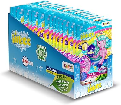 Granulés de Bain Galupy Mermaid Pack de 16 | Sels de Bain crépitants rose, bleu et violet avec huile de jojoba & arôme Milkshake banane, 16 Sachets de 60g