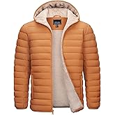 Cotrasen Mens Puffer Jacket Sherpa Lined Water Resistant Hooded Full Zip Mid-Weight Warm Insulated Winter Coat