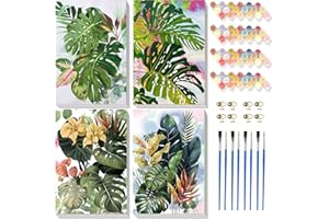 ajepon Framed Paint by Numbers Kit for Adults 4 Pack-Plants Easy Paint by Numbers Kit for Adults Beginner, DIY Simple Paint by Number with Framed Canvas (8x12inch)