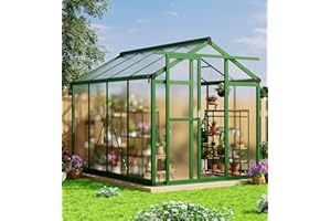 Garvee 6x8 ft Greenhouse - Aluminum Greenhouses for Outdoors, Large Polycarbonate Greenhouse with Roof Vent, Heavy Duty Walk-in Green Houses for Outside Garden, Backyard, Patio, Lawn, Easy Assembly