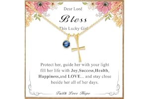 DORANA Gifts for Teenage Girls Ideas-Sterling Birthstone Cross Necklace for Girls Age Daughter Kids Hypoallergenic First Communion Baptism Confirmation Christmas Stocking Stuffers Gifts