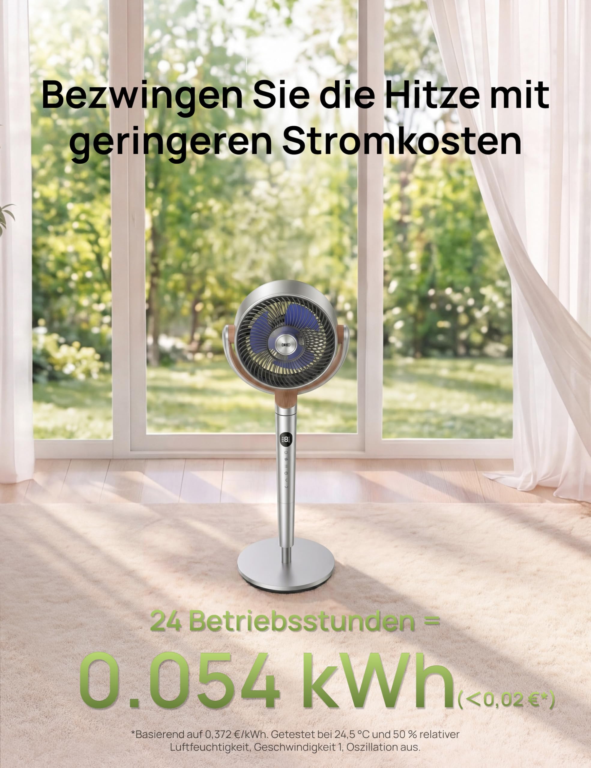 DREO 23 dB leiser Standventilator, 120°+120° Omni-direktionale oszillierende Ventilator, 27 m Windentfernung, 1615 m³/h Luftvolumen Echt Turbo-Luftzirkulator Fans, 102CM Höhe 3 Modi 8-Geschwindigkeit 8