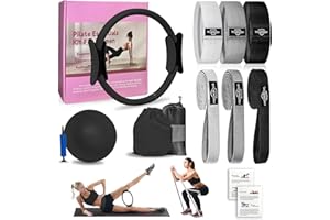 DICYWUDI Pilates Essentials Kit for Home Women, Pilates Equipment for Workouts, 6 Fabric Resistance Bands, 12 Inch Magic Circle Yoga Ring, Mini Exercise Ball, Great Exercise Equipment