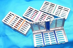 SYNAMED USA New 4 German Stainless Steel Dental Autoclave Sterilization Cassette Rack Box Tray for 7 Instruments Set of 4 Color
