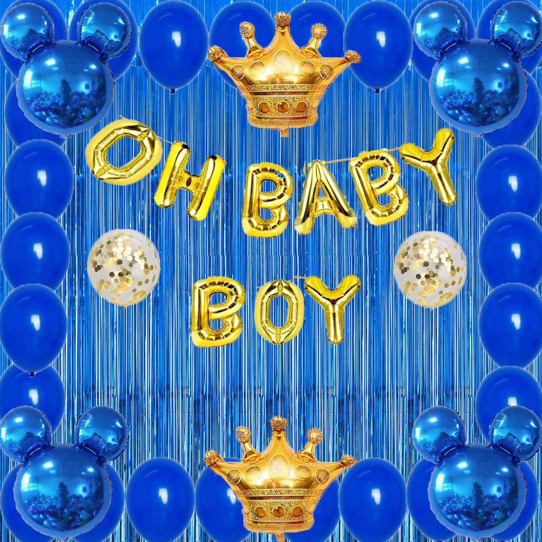 Amazon Com Mickey Mouse Baby Shower Decorations For Boy Oh Baby Boy Foil Balloons Gold Blue Royal Color Party Supplies Kit Indoor Outdoor