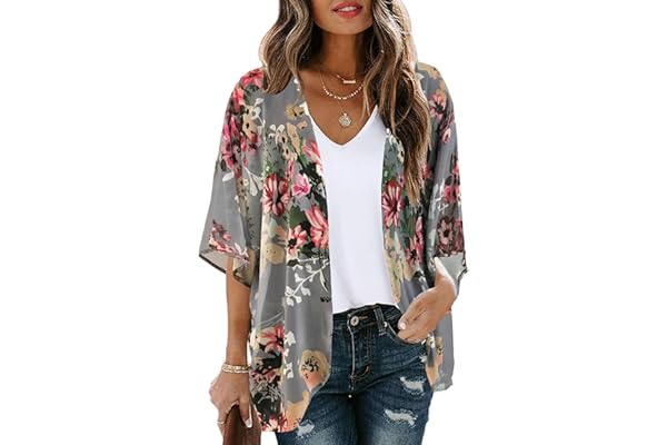 Floral sleeve kimono cardigan swimsuit cover up
