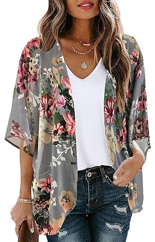 Women's Floral Print Puff Sleeve Kimono Cardigan Loose Cover Up Casual Blouse Tops 2026