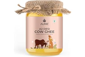 Auric A2 Desi Cow Ghee | Clarified Butter | Pure Brijwasi Ghee | Bilona Curd Churned | Lab Tested | Perfect Aroma & Danedar Ghee | Grass Fed, Stress Free Cattle | Glass Jar 500 ml