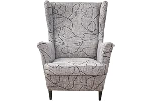 CRFATOP Printed Wingback Chair Slipcovers 2 Piece Stretch Wingback Chair Cover Polyester Fabric Wing Armchair Covers with Elastic Bottom for Living Room Bedroom Wingback Chair,A11