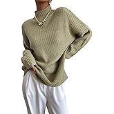 WDIRARA Women's Mock Neck Sweaters Long Dolman Sleeve Pullover Knitted Tops