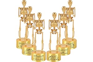 ERWEICET 6 Pack Halloween Trophies Best Costume Skeleton Trophies for Halloween Party,Skeleton Costume Contest Awards,Plastic Gold Awards Prizes Trophies for kids adults Favor Party,Game Prizes