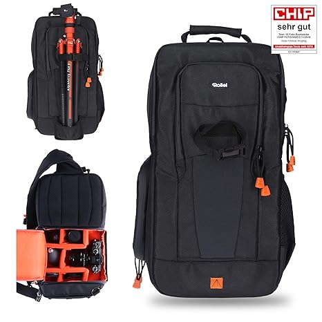 Rollei Fotoliner Slingbag, Kamararucksack für kleine DSLR und DSLM Kameras,als Handgepäck geeigneter daypack mit Regenschutz 