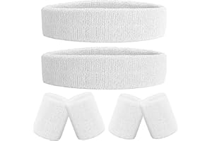 IMAGERIO 6 Pieces Sweatband Set Sports Headband Wristband Set, Moisture Wicking Athletic Sweatbands 4 Wrist Sweatband and 2 Headbands, Terry Cloth Sweat Absorbing Head Band for Workout