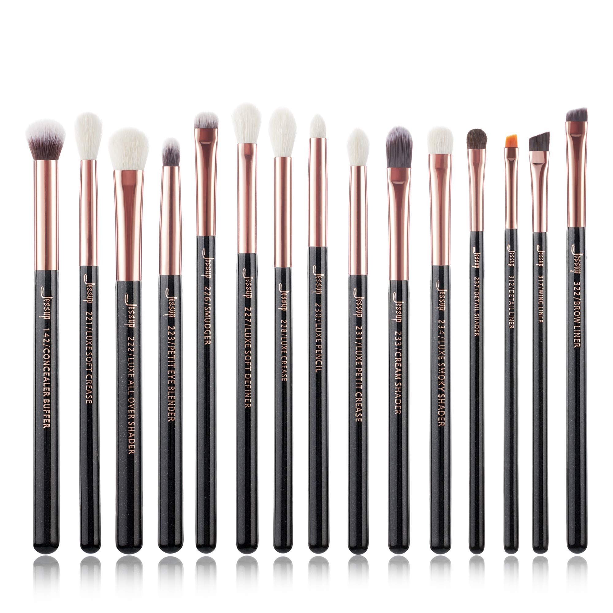 Photo 1 of Jessup 15Pcs Professional Makeup Brushes Set Make up Brush Tools kit Eye Liner Shader Wood Handle Natural-synthetic Hair Brushes Pearl Black/Rose Gold T157