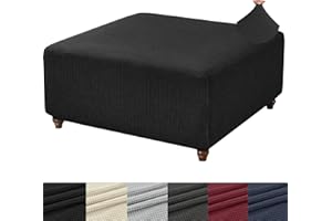 ANWUCHEN Ottoman Cover Square-Stretch Knitted Jacquard Square Ottoman Cover -Soft Square Ottoman Covers Slipcover -Thick Storage Ottoman Cover Foot Stool Cover with Elastic Bottom Large Black