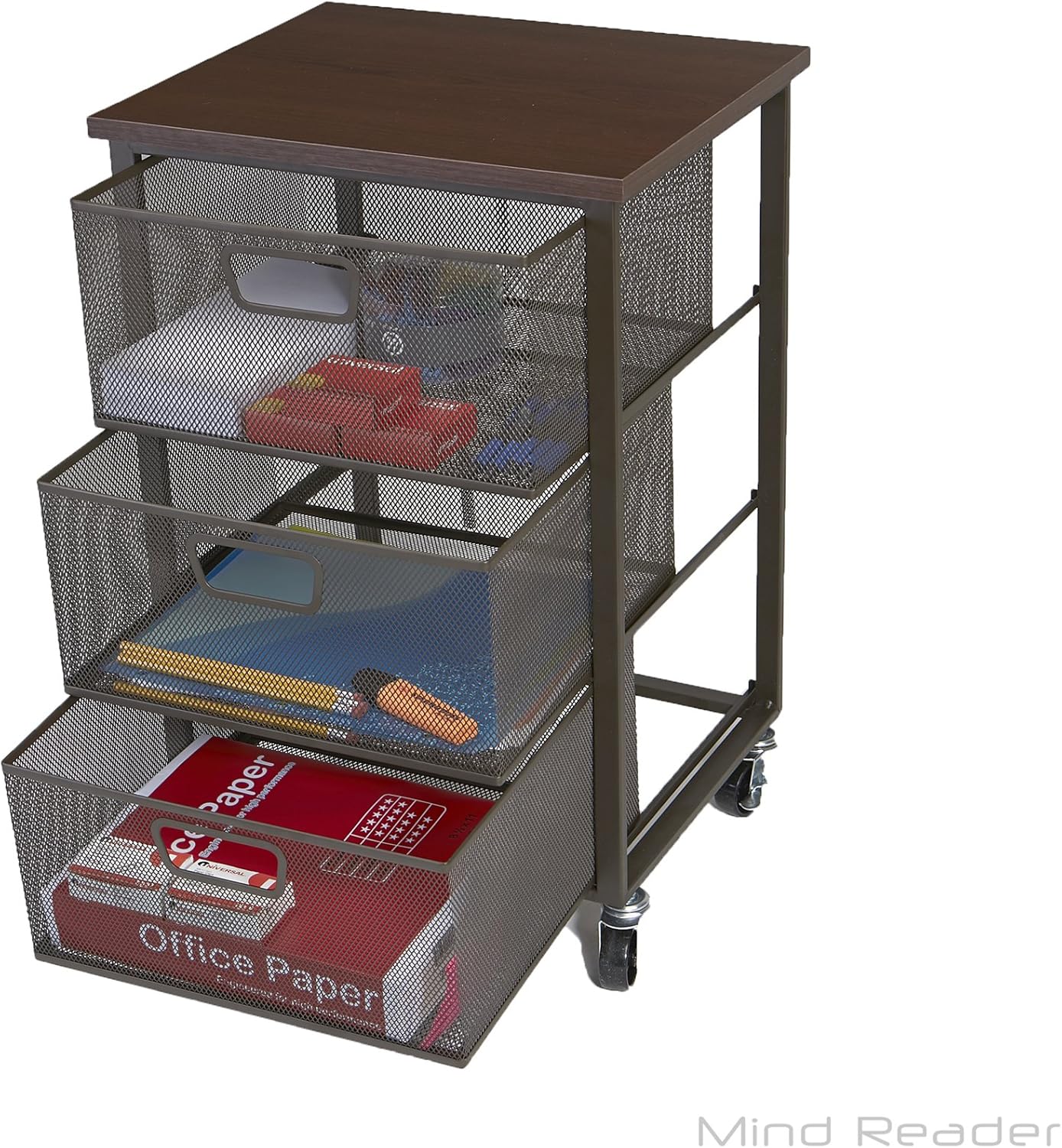 Mind Reader Rolling Storage Cart with 3 Drawers, File Storage Cart, Utility Cart, Office Cart Drawer Storage, Bathroom Storage: Kitchen & Dining