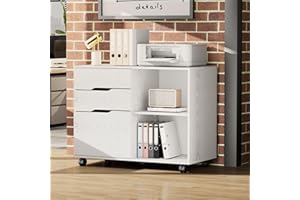 NEWBULIG 3 Drawer Mobile Vertical Lateral Filing Cabinet, Printer Stand with Storage Adjustable Under Desk Shelves for Home Office, White