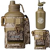 Iron Infidel Battle Bottle - Half Gallon Water Bottle Insulated, 64 oz Tactical Stainless Steel Water Jug with Handle - Gym Water Bottle with Rugged Sleeve for Storage (MARPAT 2 Liter)