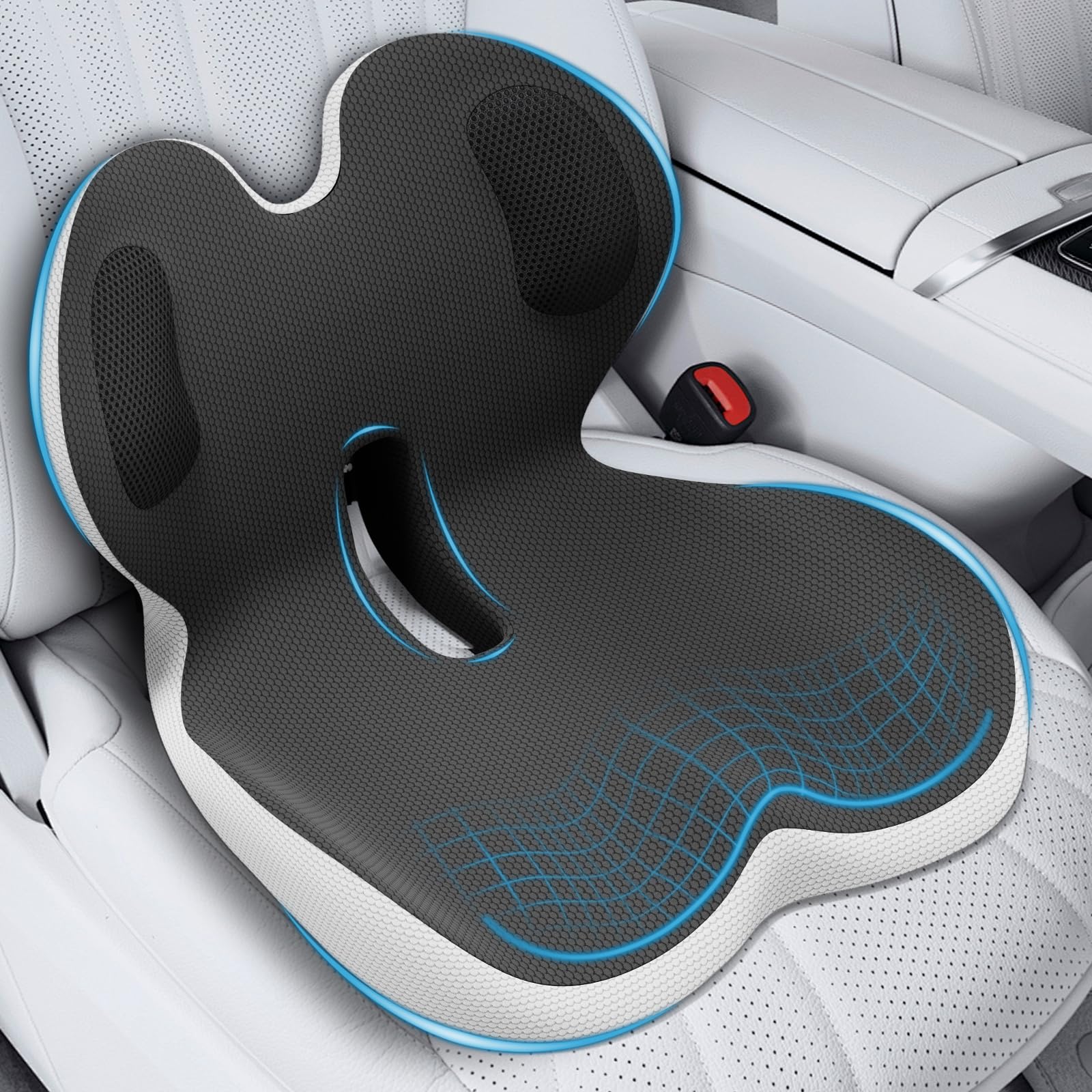 Photo 1 of Trucker Seat Cushion, Car Seat Cushions with Lumbar Support Pillow, Ergonomic L-Shaped Orthopedic Memory Foam Pad for Long Driving Back Pain Sciatica Relief, Drivers Office Workers (Black+LGrey)