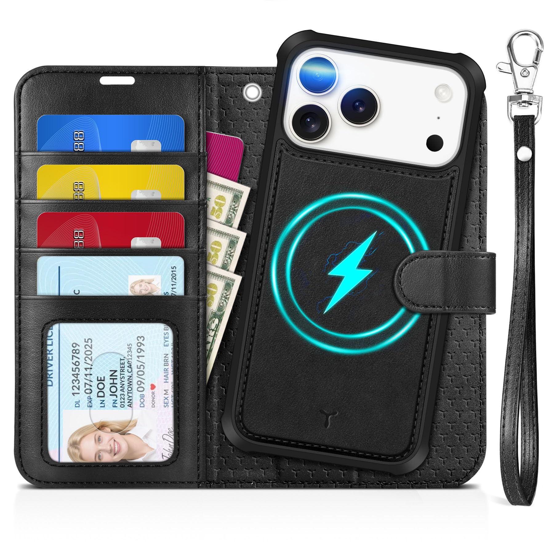 Photo 1 of TUCCH 2-in-1 Detachable Wallet Case for iPhone 17 Pro Max (6.9") 2025, Wireless Charging | RFID Blocking 4 Card Holder | Wrist Strap | Kickstand | Magnetic | PU Leather | Protective Flip Cover | Black