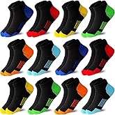 Tsmollyu 12 Pairs kids Half Cushion Low Cut socks, Socks for Boys Age 3-10,Cotton Ankle Athletic Sock for Little Big Kids