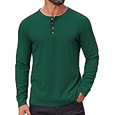 COOFANDY Mens Waffle Henley Shirts Long Sleeve Casual T-Shirt Basic Lightweight Pullover Tees