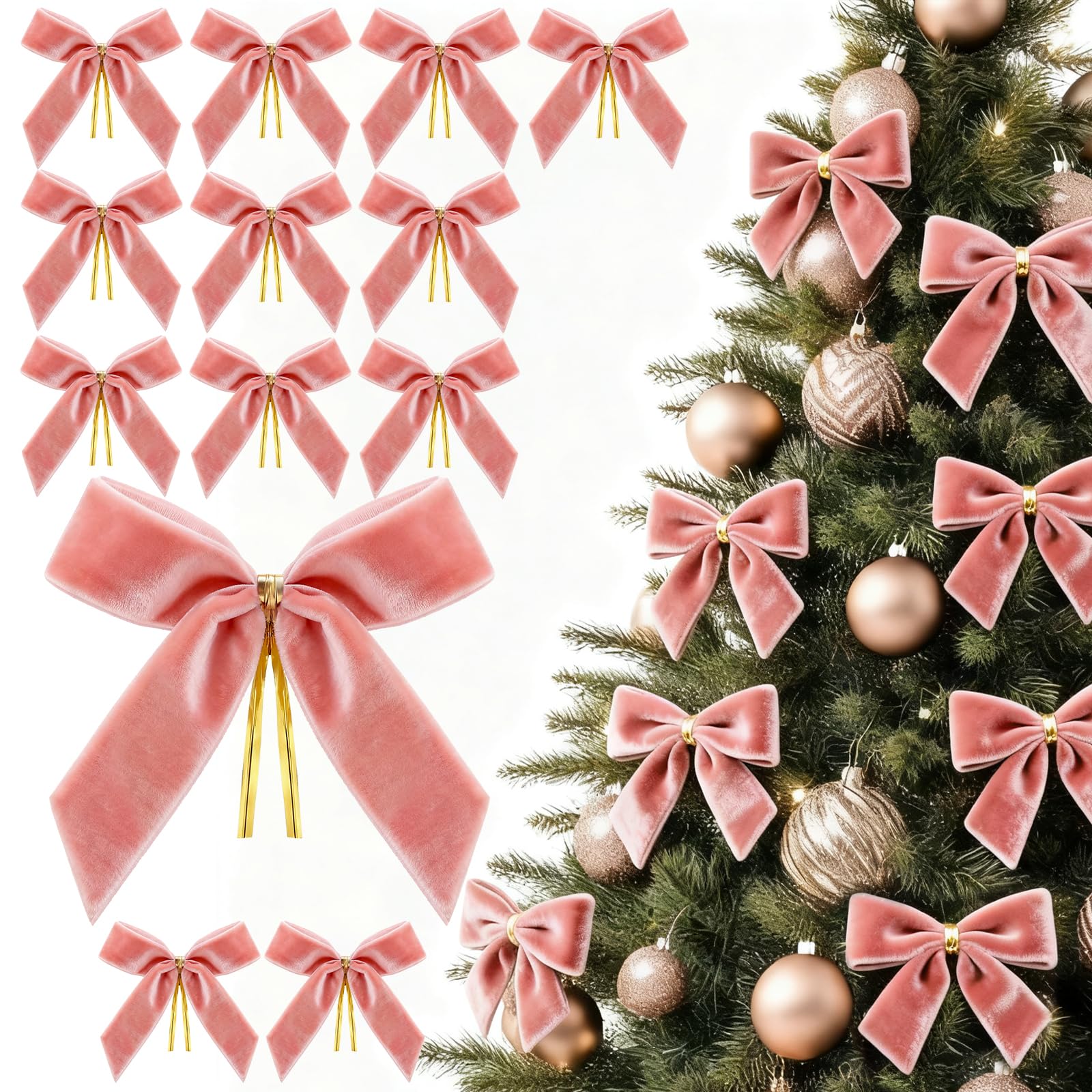 Photo 1 of 36PCS Pink Velvet Bows for Christmas Tree 3.5 x 3.5 Inch Small Twist Tie Bows for Pink Christmas Decorations, Crafts, Gift Wrapping, Party Treats, Bakery Candy Bags