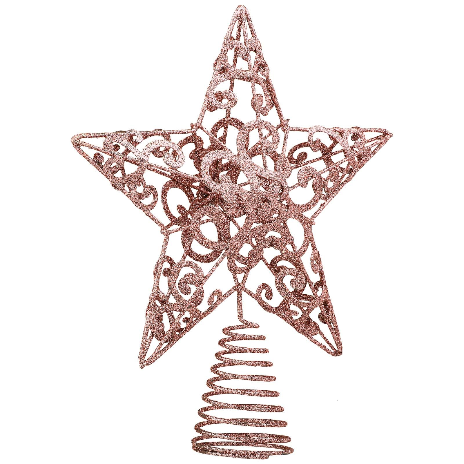 Aneco 10 Inches Christmas Treetop Star Metal Glittered Christmas Tree Topper Xmas Tree Decoration Topper for Christmas Holiday Home Office School Mall Decor, Rose Gold