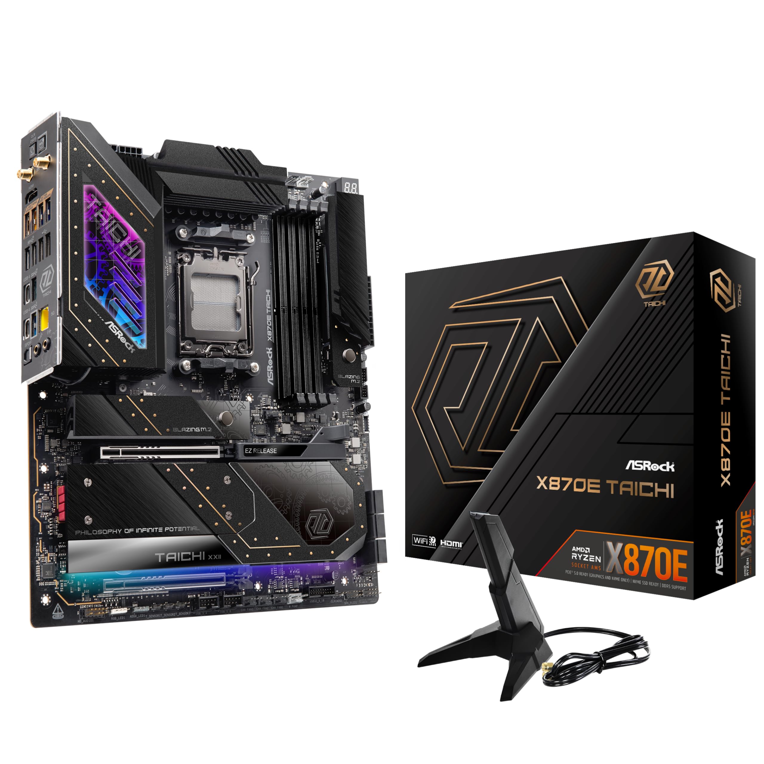 Photo 1 of ***(PARTS ONLY/ MAJOR DAMAGE/ NON FUNCTIONAL)***ASRock AMD X870E Taichi Ryzen Socket AM5 X870 Dual Channel DDR5 DIMMs 256 GB 8200 EATX Motherboard M.2 LED WiFi 7