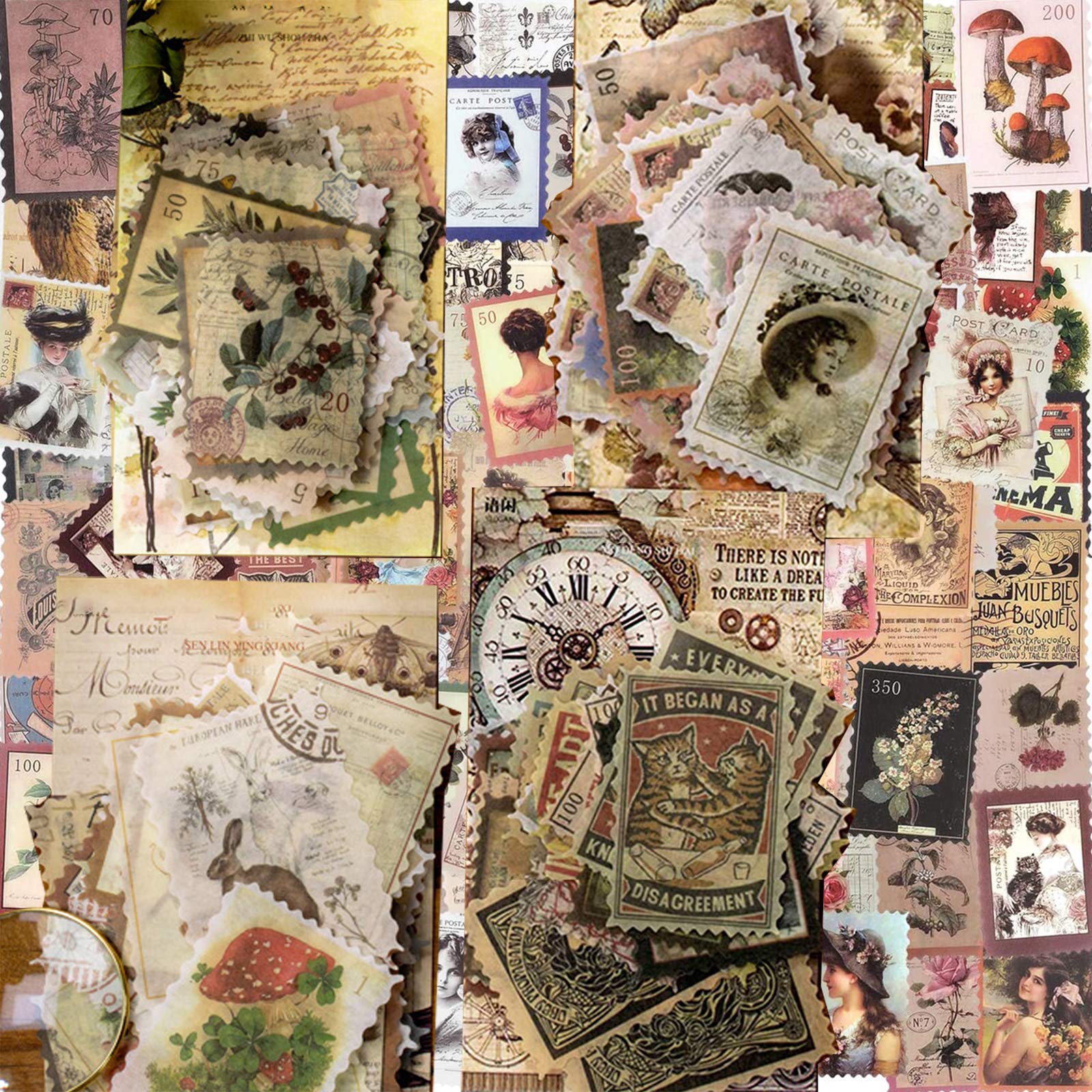 240 Pcs Stamp Stickers Vintage (4 Styles) for Scrapbooking Stickers Greeting Cards Gifts Diary Albums DIY Handmade Books Calendars Decoration (Not A Real Stamp) Luggage Stickers 120 Different Patterns
