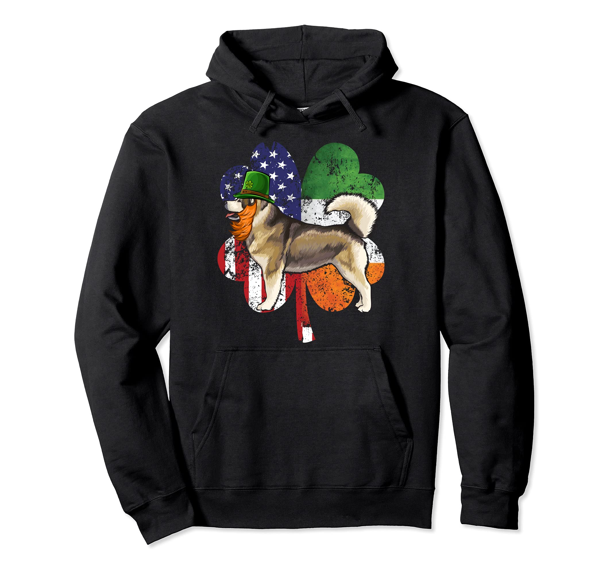 St Patricks Day Irish American Flag Alaskan Malamute Dog Pullover Hoodie