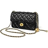 DORIS&JACKY Small Quilted Crossbody Purse for Women, Designer Lambskin Shoulder Purse with Twist Lock and Chain Strap